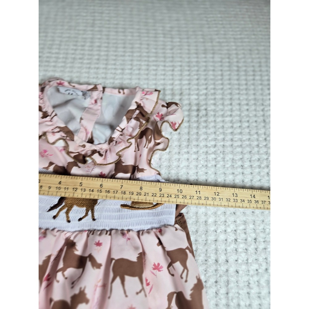 Pink Horse Girls Smocked Western Cowgirl Dress Size L Marie Nicole - Picture 3 of 8